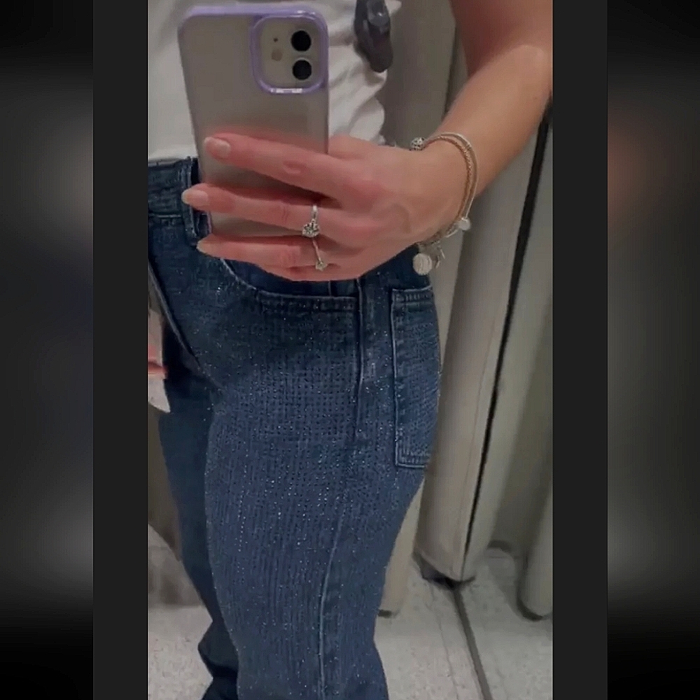 RHINESTONES HIGH RISE BOOTCUT JEANS 💙💙💙 ZARA ZW COLLECTION - Picture 5 of 11